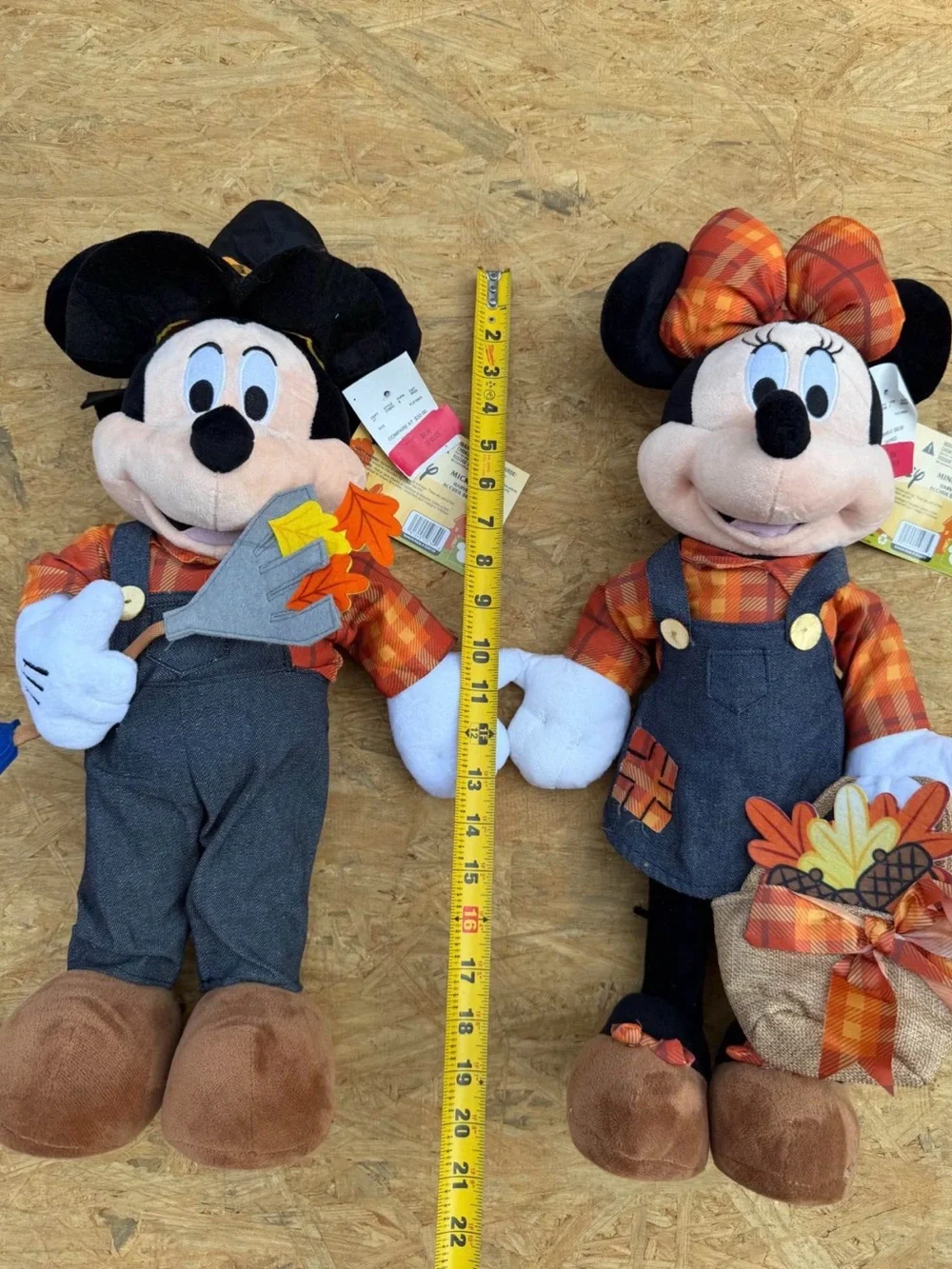 Disney Mickey & Minnie Fall Plaid Plush Duo - Orange, Gray, Brown